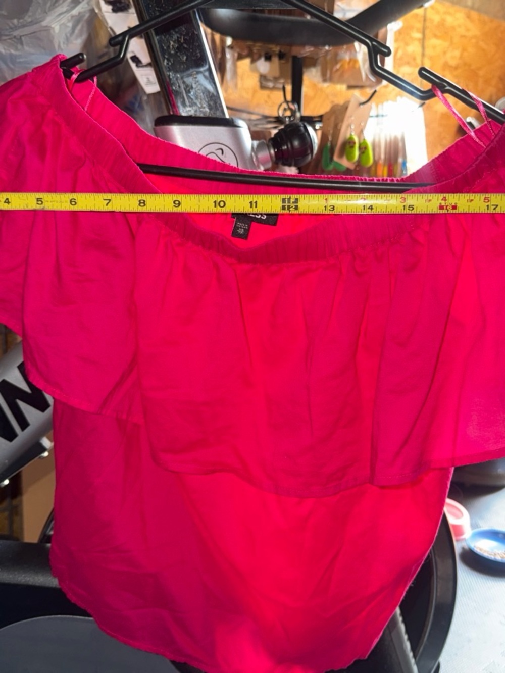 Express Hot Pink Off-Shoulder Ruffle Crop Top - Picture 3 of 4